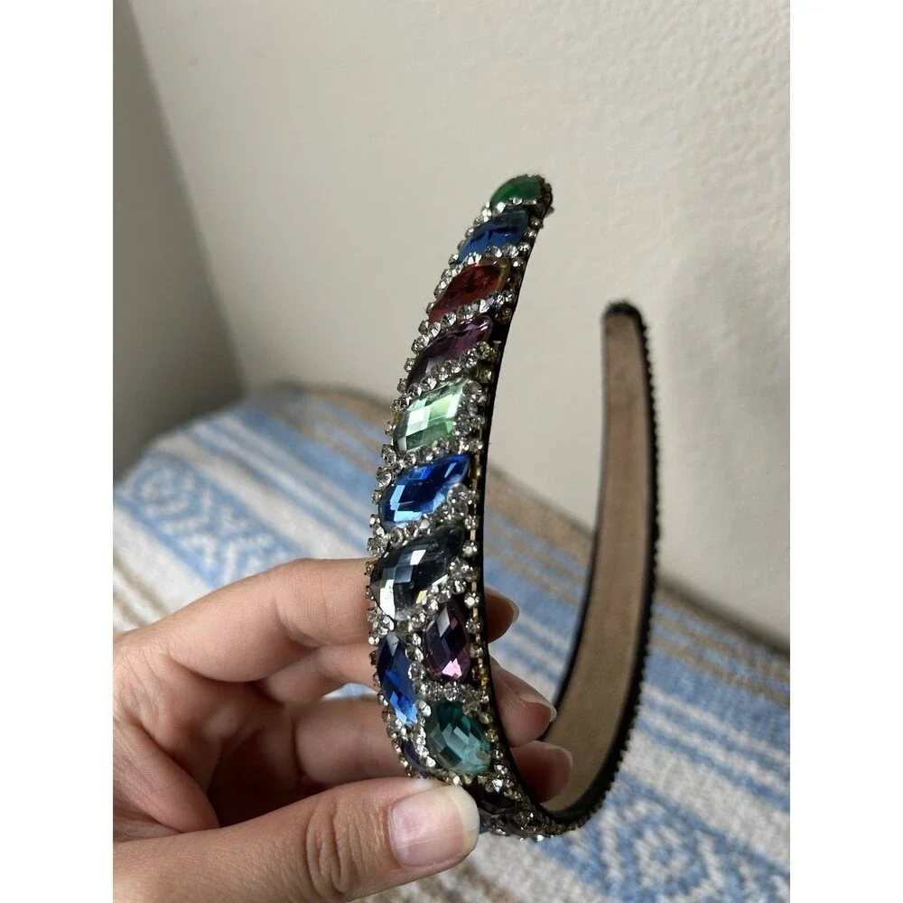 Colorful Jewel Baroque Crystal Rhinestone Headband Suede Interior Costume Whimsy